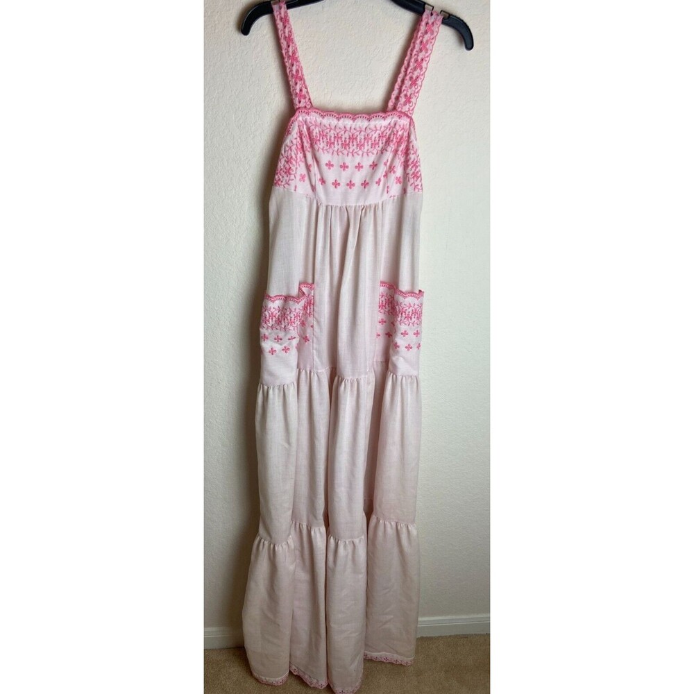 Vtg Saks Fifth Avenue Young Dimensions Womens Maxi Dress Pink Size 5 Embroidered